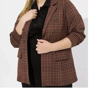 Studio by Torrid Plaid Brown Black Blazer Open Front Size 4X lined Office